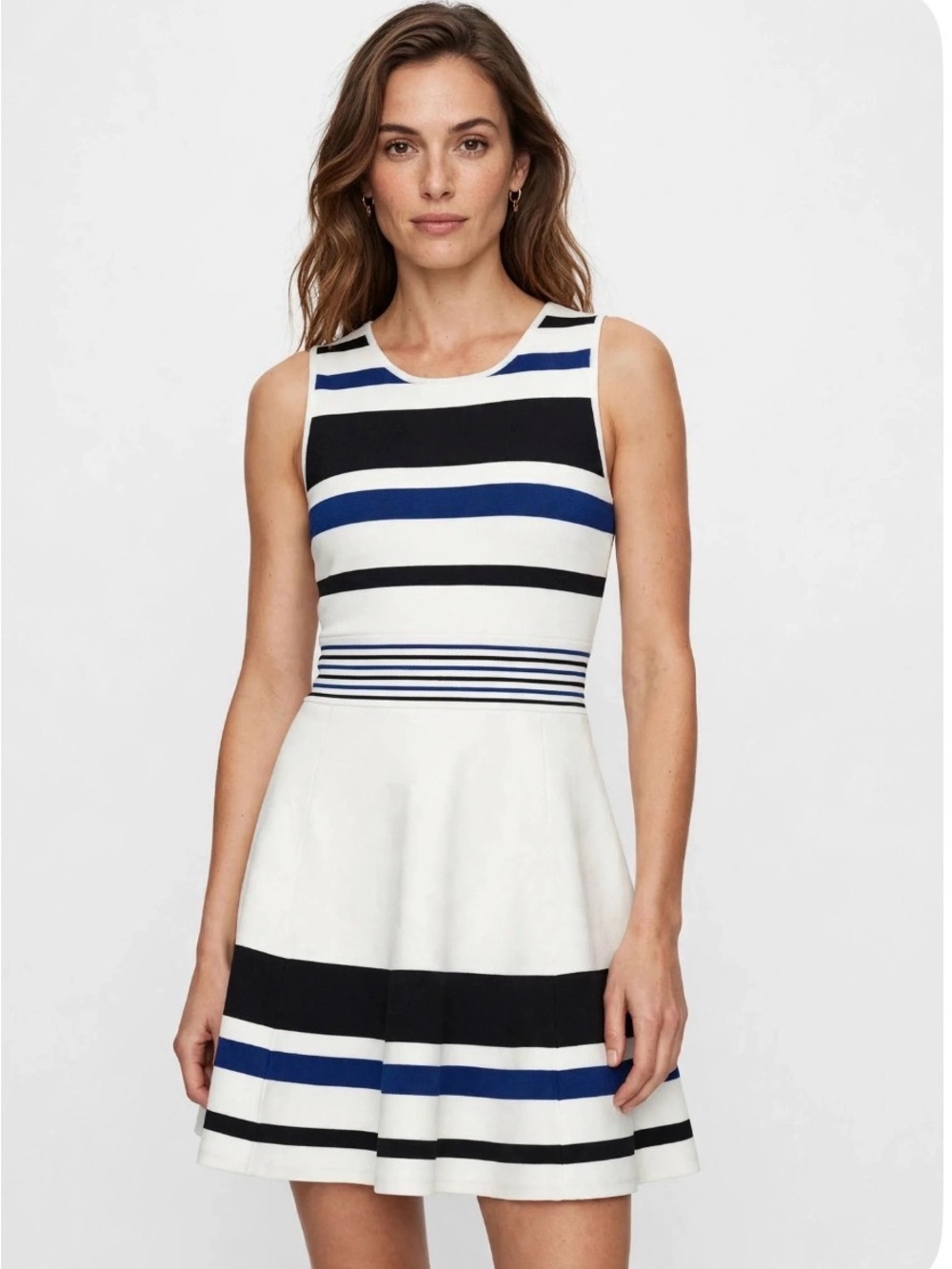 SCOOP NYC Striped Fit-and-Flare Dress